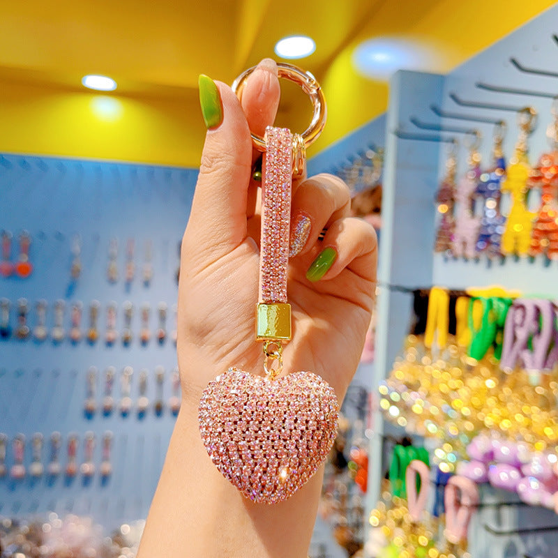 Wholesale Full Diamond Cute Peach Heart Rhinestone Keychain