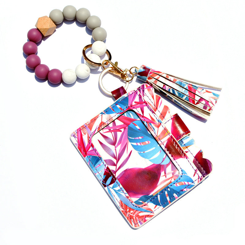 Wholesale Silicone Bead Bracelet Card Holder Tassel Wallet Keychain