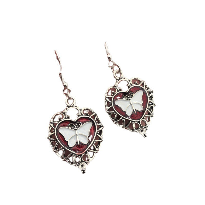 Wholesale Punk Gothic White Butterfly Gemstone Pendant Earrings