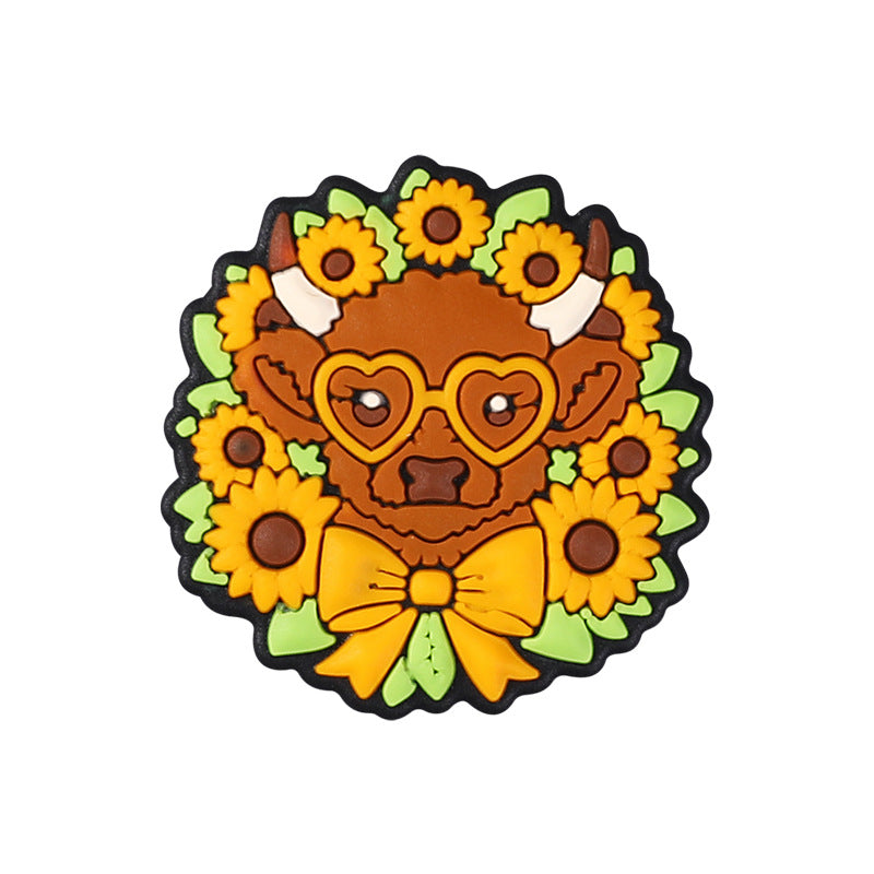 Wholesale 20pcs/pack cartoon highland cow silicone beads diy suit mix food grade daisy sunflower silicone beads