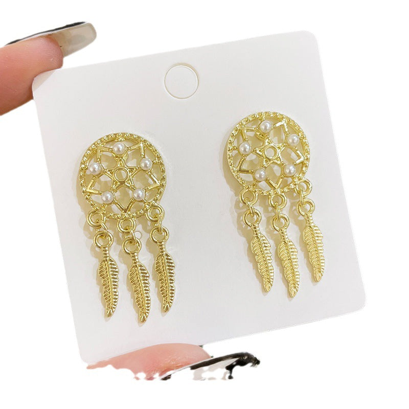 Wholesale Vintage Square Irregular Dream Catcher Pearl Earrings