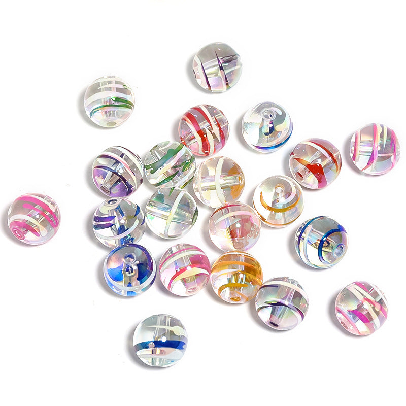Wholesale 100pcs Painted Striped Wind Chimes Beads UV Plated Acrylic Beads Diy Accessories