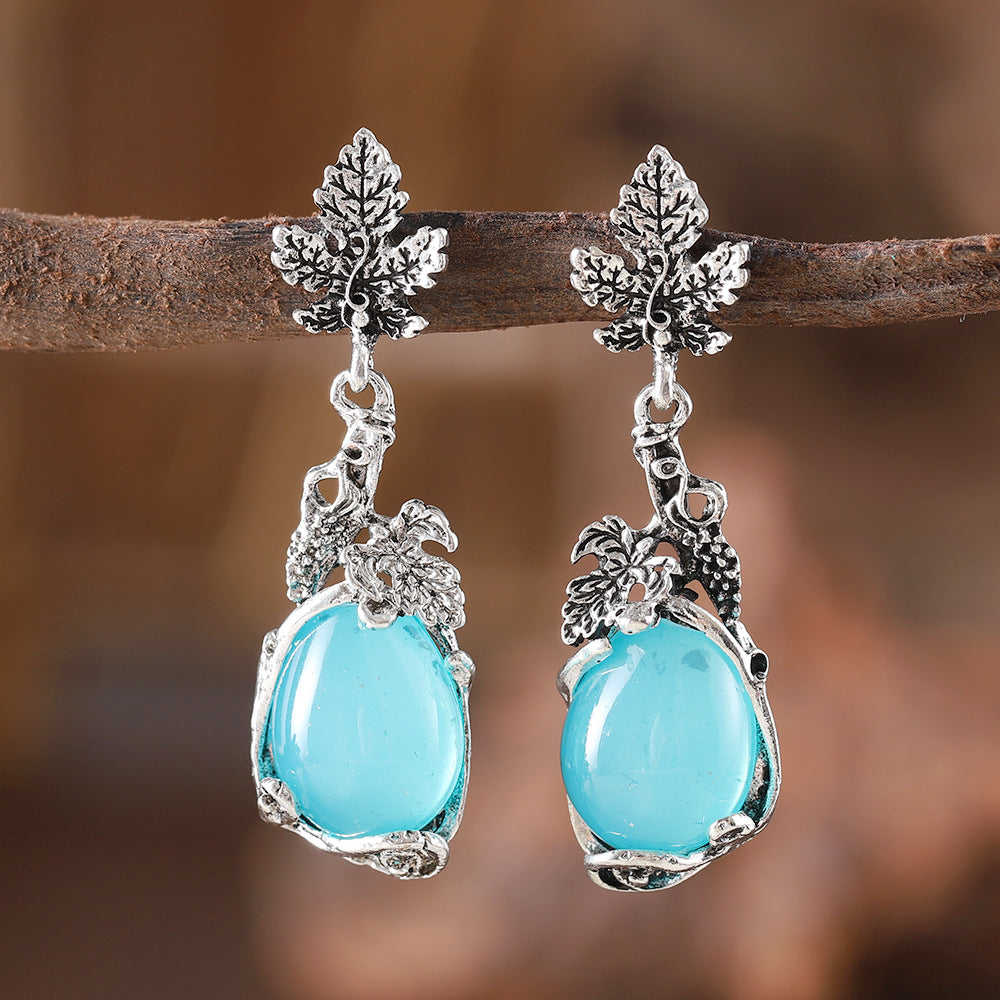 Wholesale Vine leaf inlaid opal drop earrings