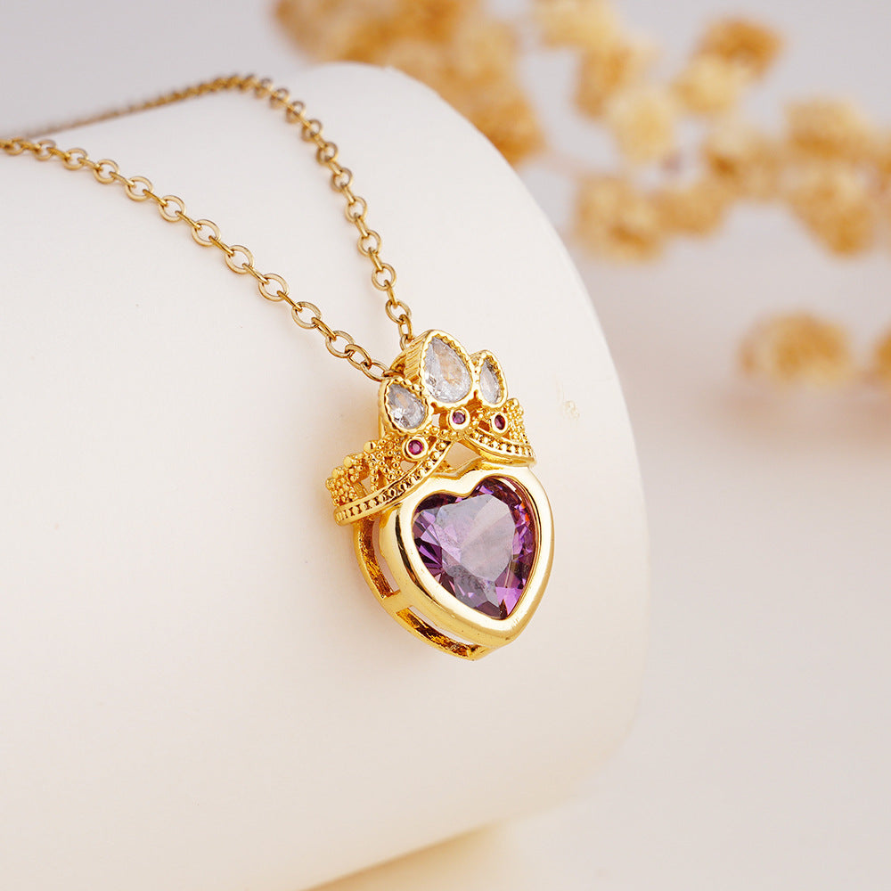 Wholesale Stainless Steel Clavicle Chain Pink Crown Love Necklace Light Luxury Accessories