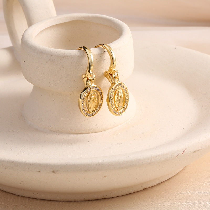 Wholesale Religious Belief Copper Micro-Inlaid Zircon 925 Silver Needle Drip Oil Earrings