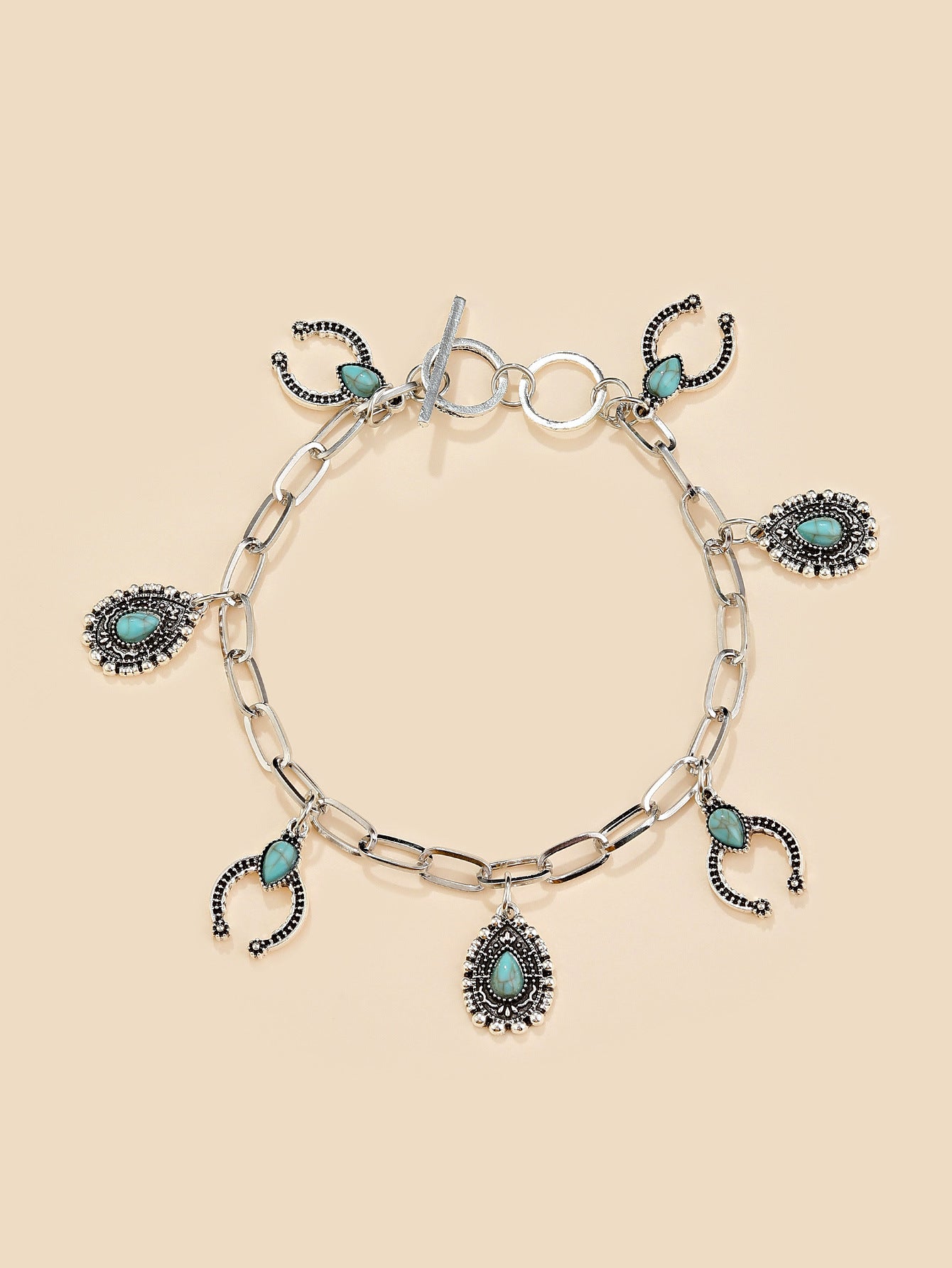 Wholesale Waterdrop Geometric Turquoise Cutout Alloy Bracelet