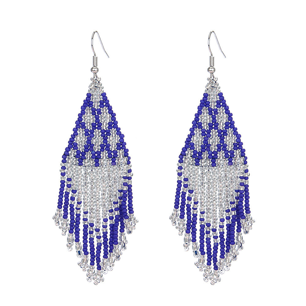 Wholesale Bohemian Beaded Braided Long Tassel Earrings