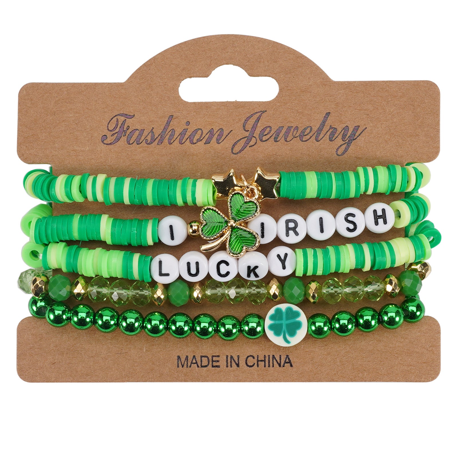 Wholesale St.  Patrick' s Day Green Lucky Clover Soft Ceramic Bracelet Set