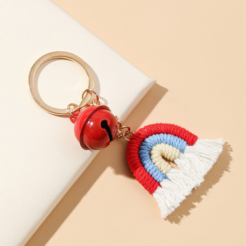 Wholesale Handwoven Cotton Rope Bohemian Tassel Rainbow Keychain