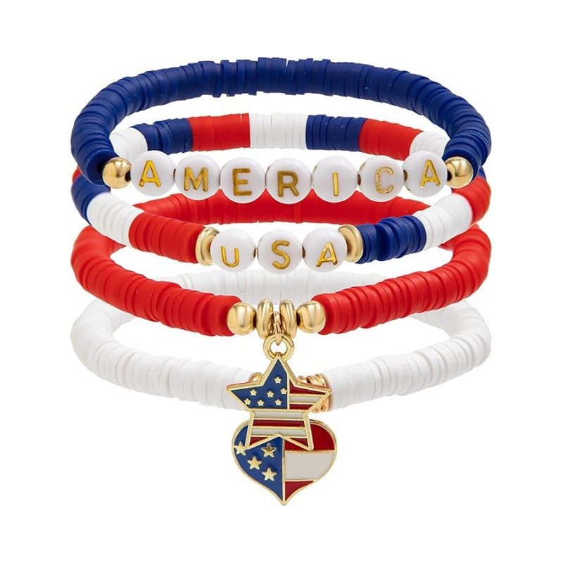 Wholesale Independence Day Shield Flag Soft Ceramic Letter Bracelet