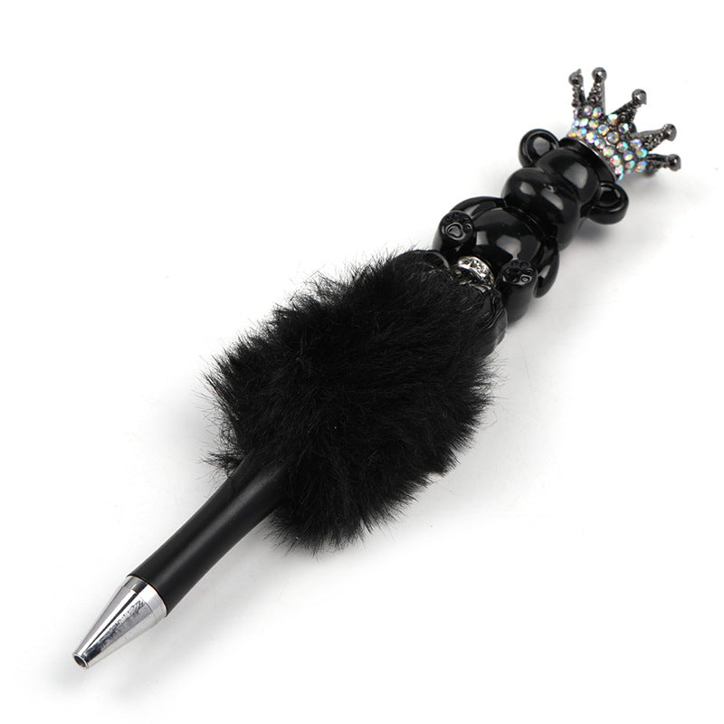 Wholesale 5pcs Creative DIY Plush Multi colored Ball Beads Plastic Rotating Ballpoint Pen