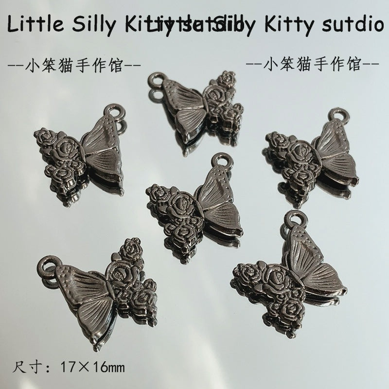 Wholesale Gun Black Peony Butterfly Snake Feather Moon Red Agate Alloy Charms DIY Bracelet Making Fashion Accessory Gift