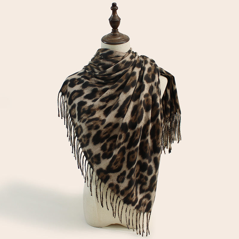 Wholesale Autumn and Winter Leopard Print Warm and Versatile Fashionable Imitation Cashmere Scarf