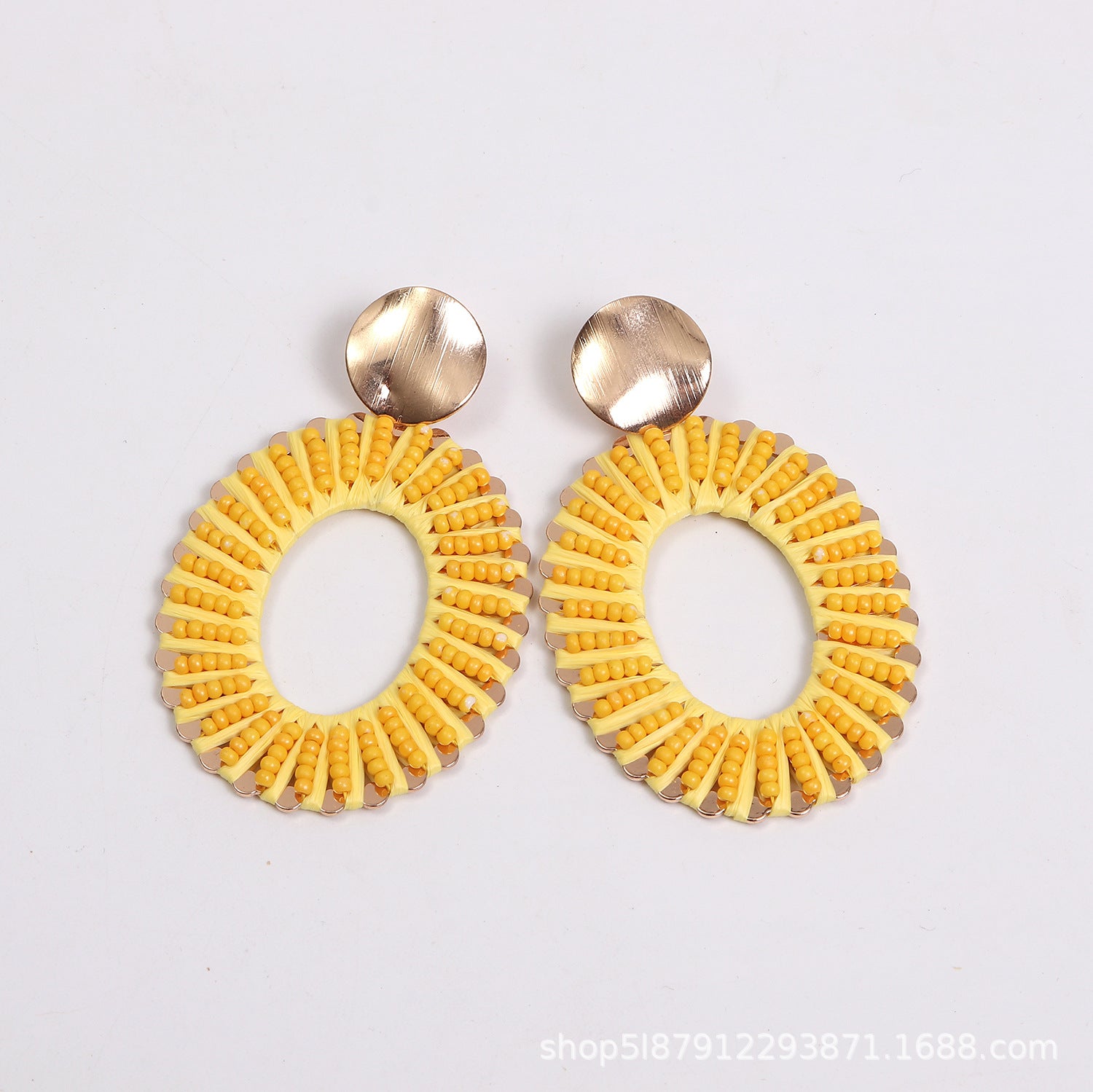 Wholesale Exaggerated Woven Rice Beads Geometric Raffia Earrings