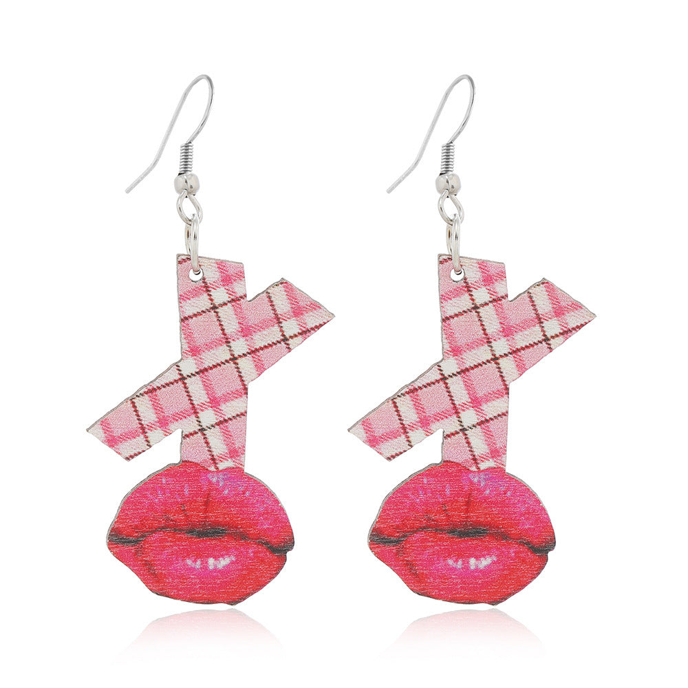 Wholesale Valentine's Day Pink Love Letter Wooden Earrings