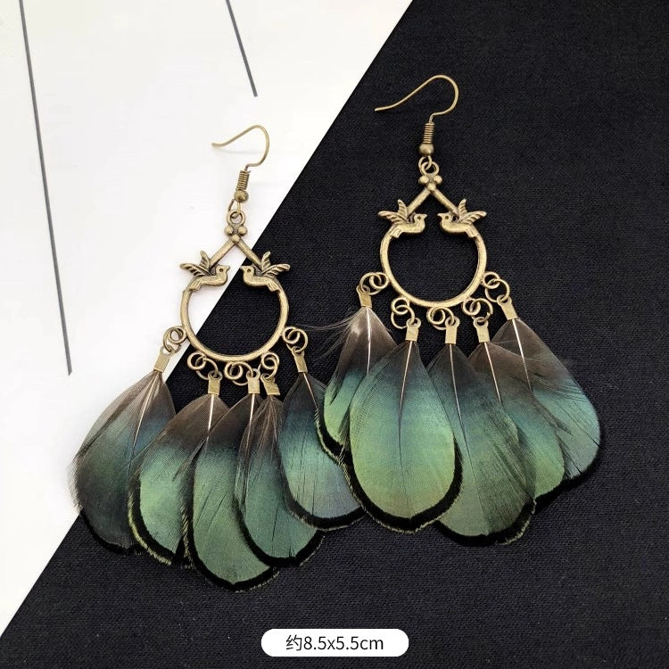 Wholesale Peacock Feather Tassel Bohemian Earrings