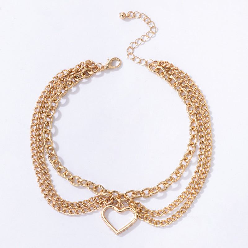 Wholesale jewelry golden heart-shaped chain foot  three-layer anklet