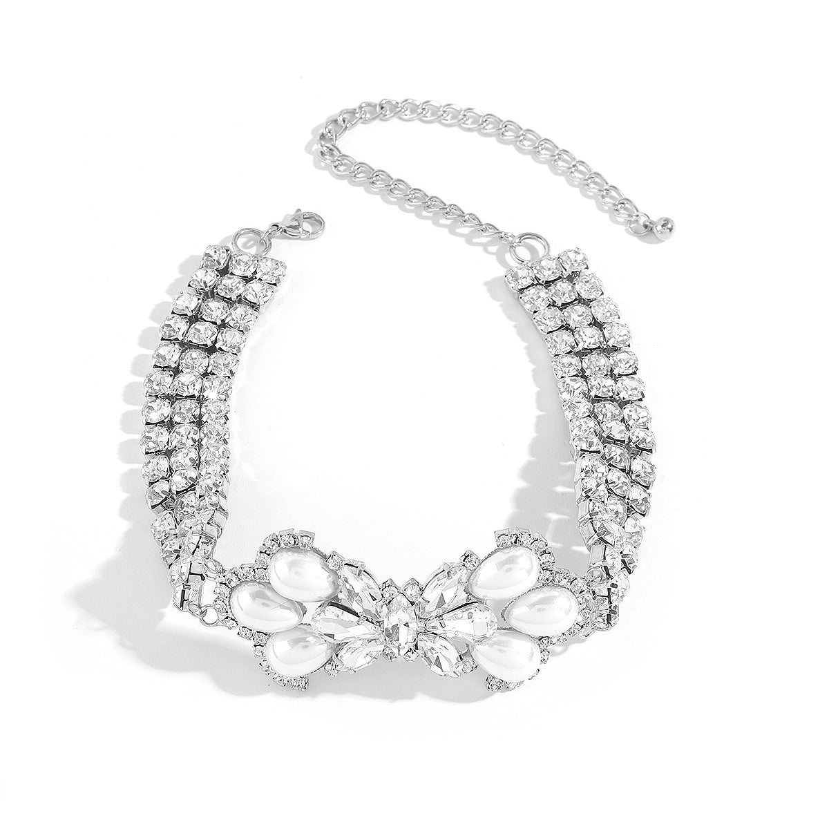 Wholesale Vintage Diamond Pearl Bow Necklace