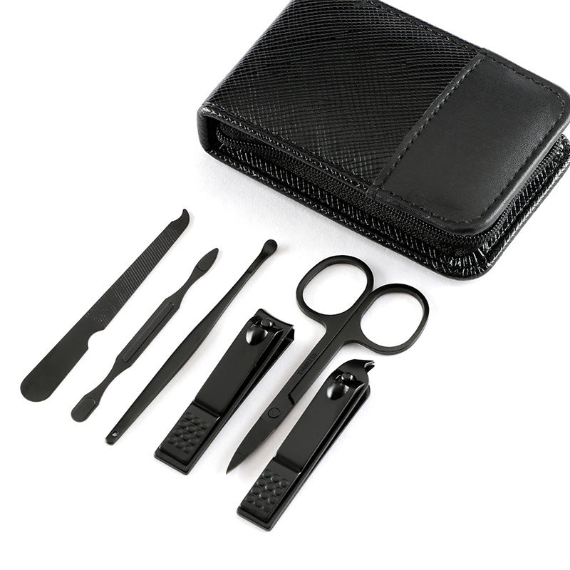 Wholesale Black Zipper Bag Stainless Steel Nail Clippers Nail Clipper Set 6 Pieces