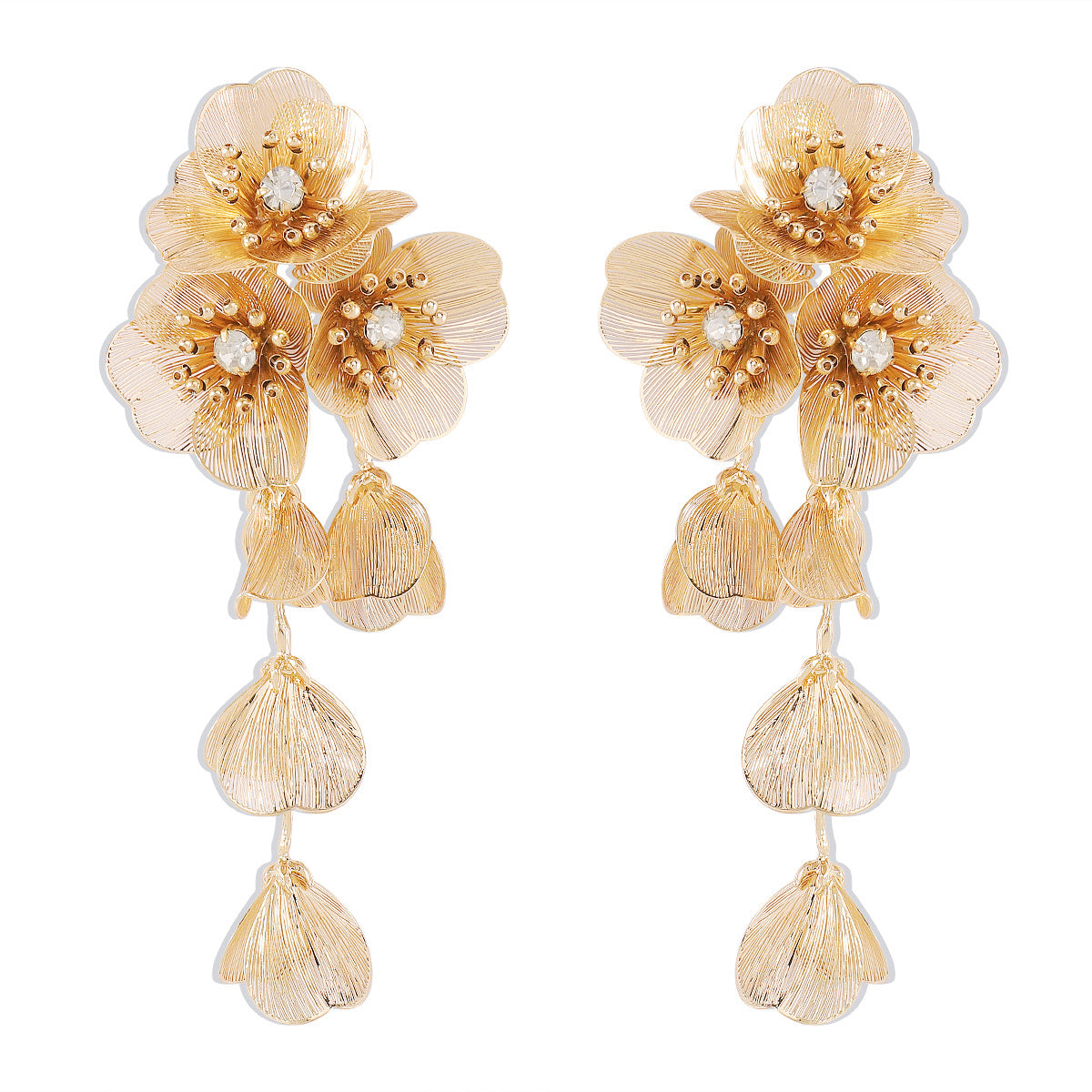 Wholesale Metal Style Three-dimensional Flower Exaggerated Earrings