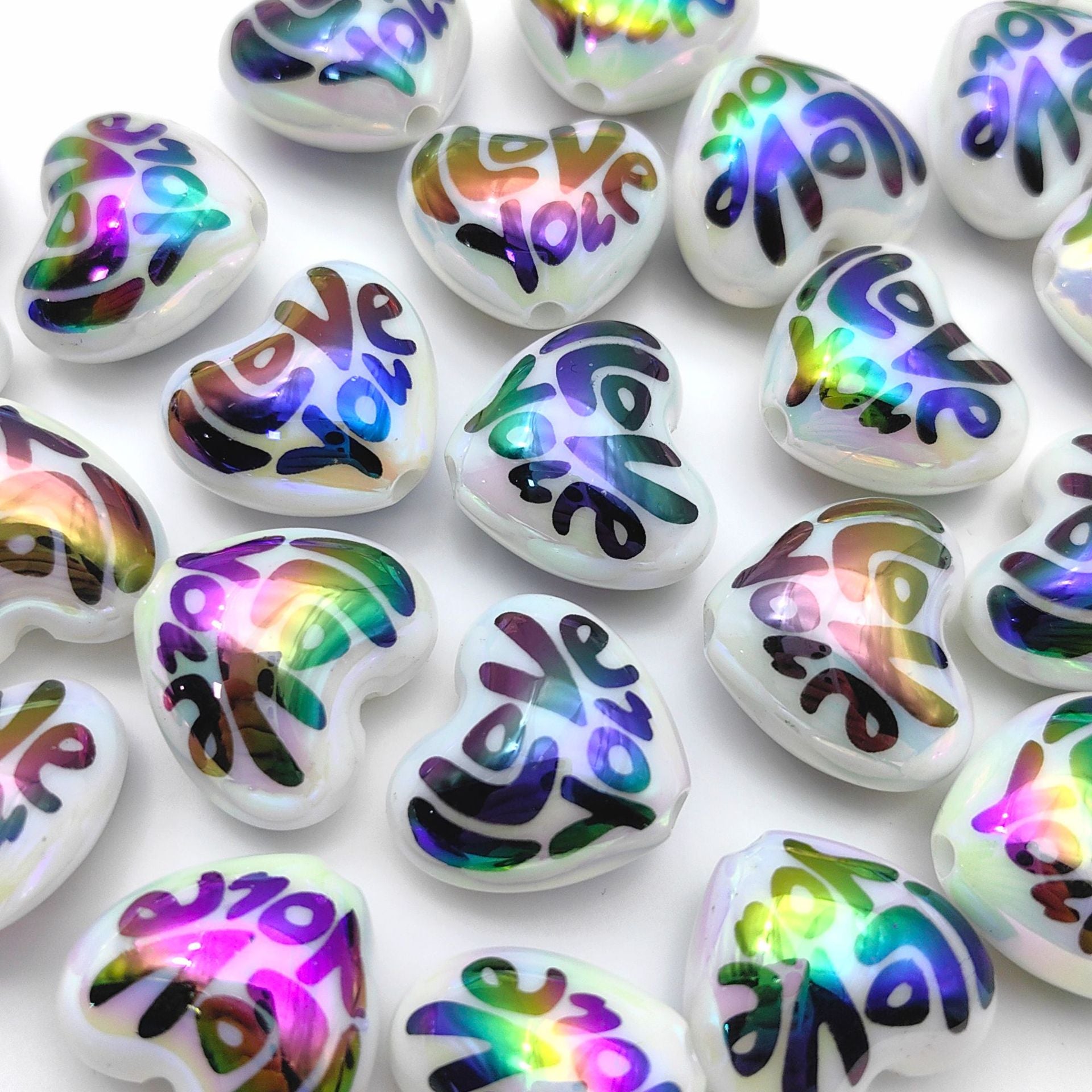 Wholesale   20pcs UV Color Plated  Printing English Love Acrylic Beads
