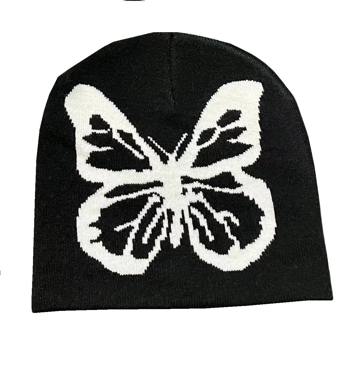 Wholesale Acrylic Black and White Pattern Butterfly Knitting Warm and Cold Proof Wool Cap