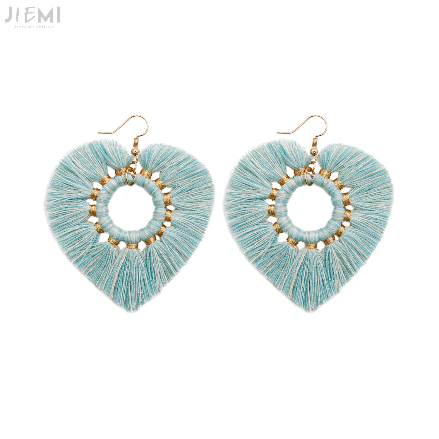 Wholesale Valentine's Day Cotton Thread Peach Heart Tassel Earrings