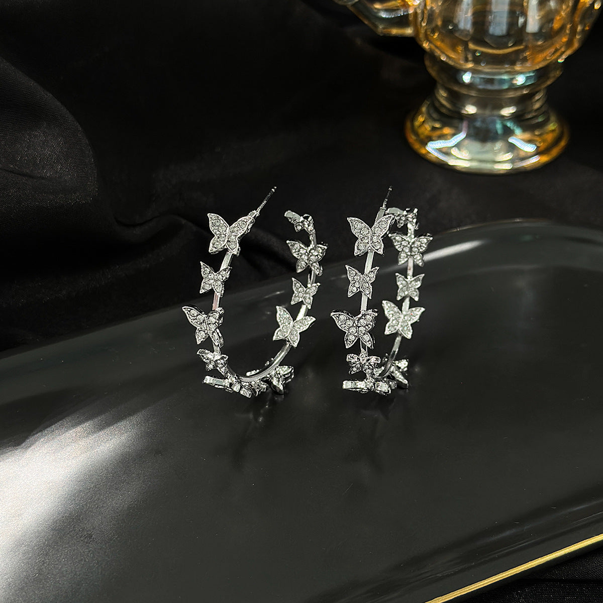 Wholesale Silver Needle Korean Style Diamond Butterfly Alloy Earrings
