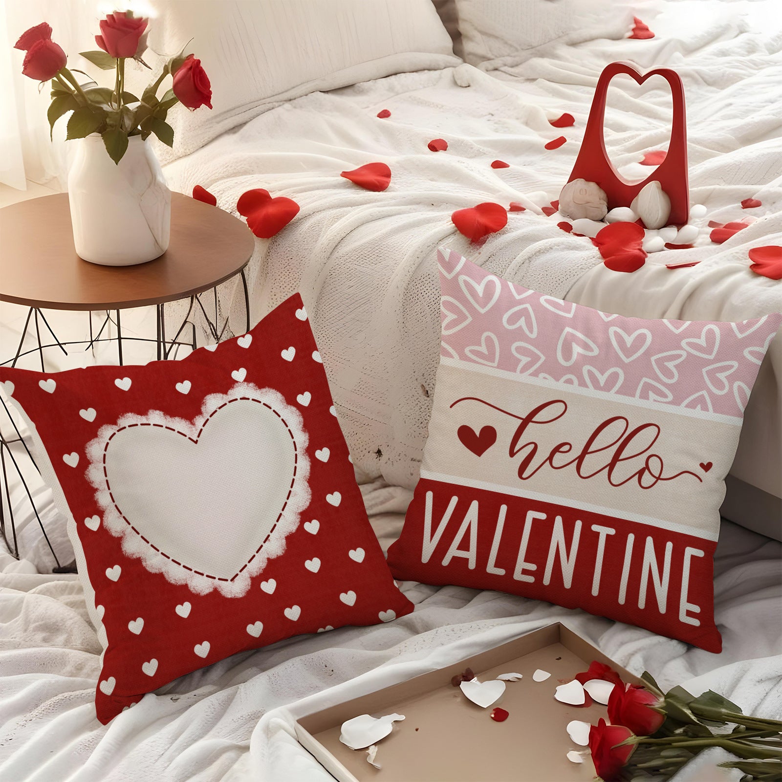 Wholesale  Valentine' s Day  Imitation linen Pillow Cover Red Heart Set