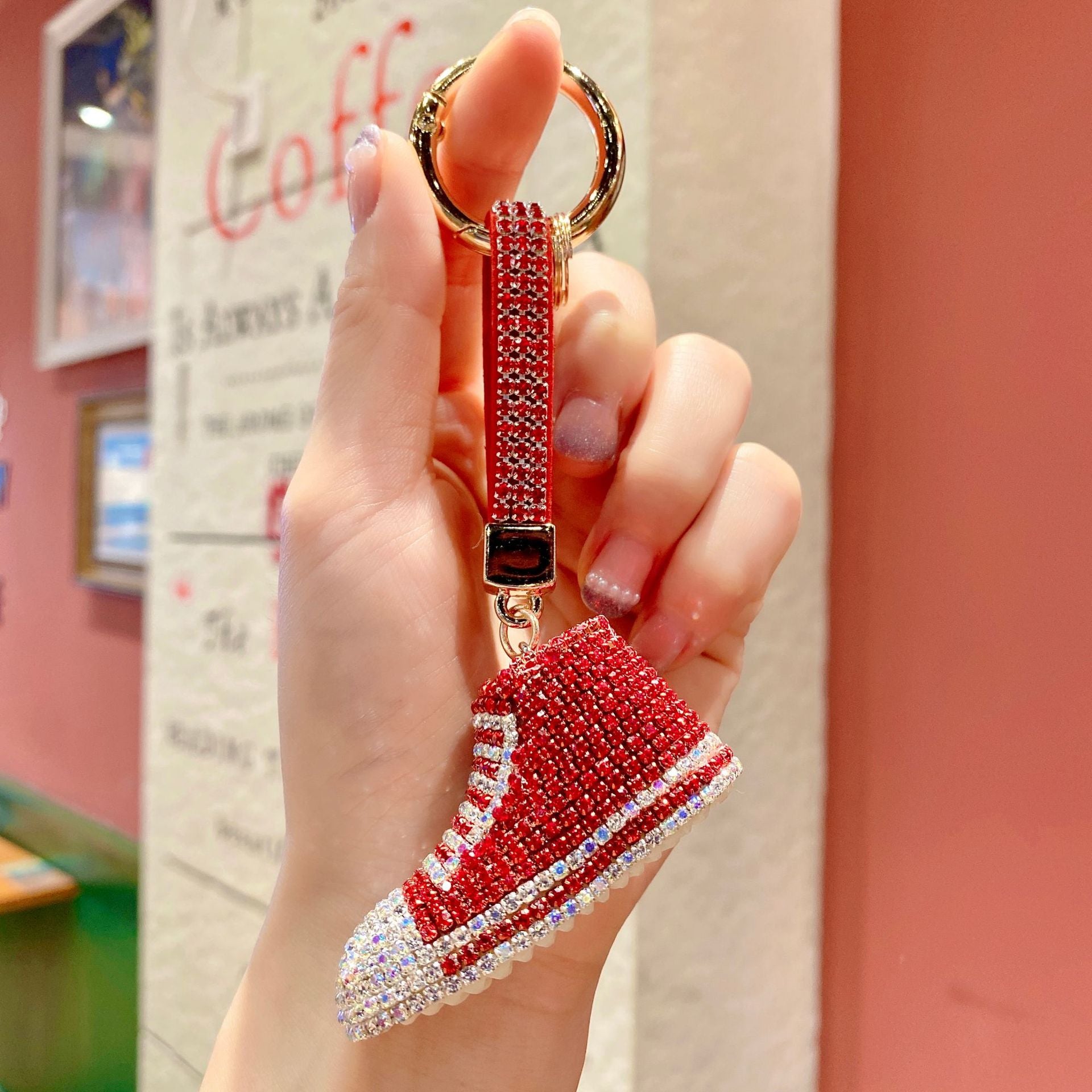 Wholesale Metal Diamond-encrusted Canvas Shoes Keychain
