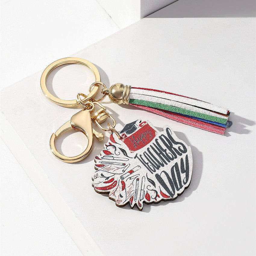Wholesale Graduation Season Rainbow Wooden Brand Tassel Keychain