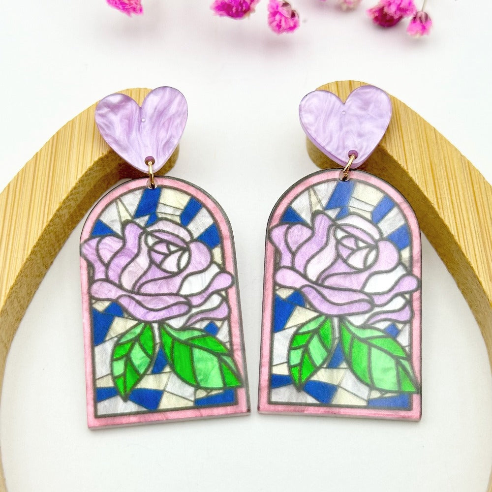 Volesar Floral Acrylic Hand Painted Oil Stud Earrings