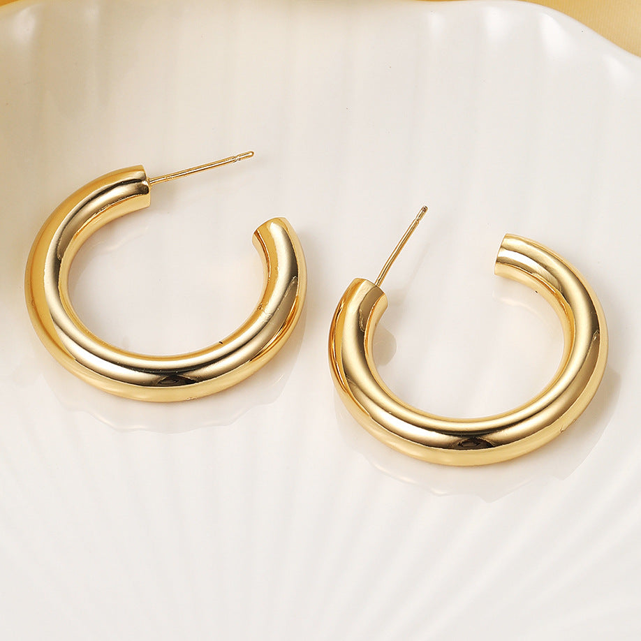 Wholesale Fashion Thick Cylindrical Tube Simple 18k Plated Hollow Ear Bone Clip Earrings