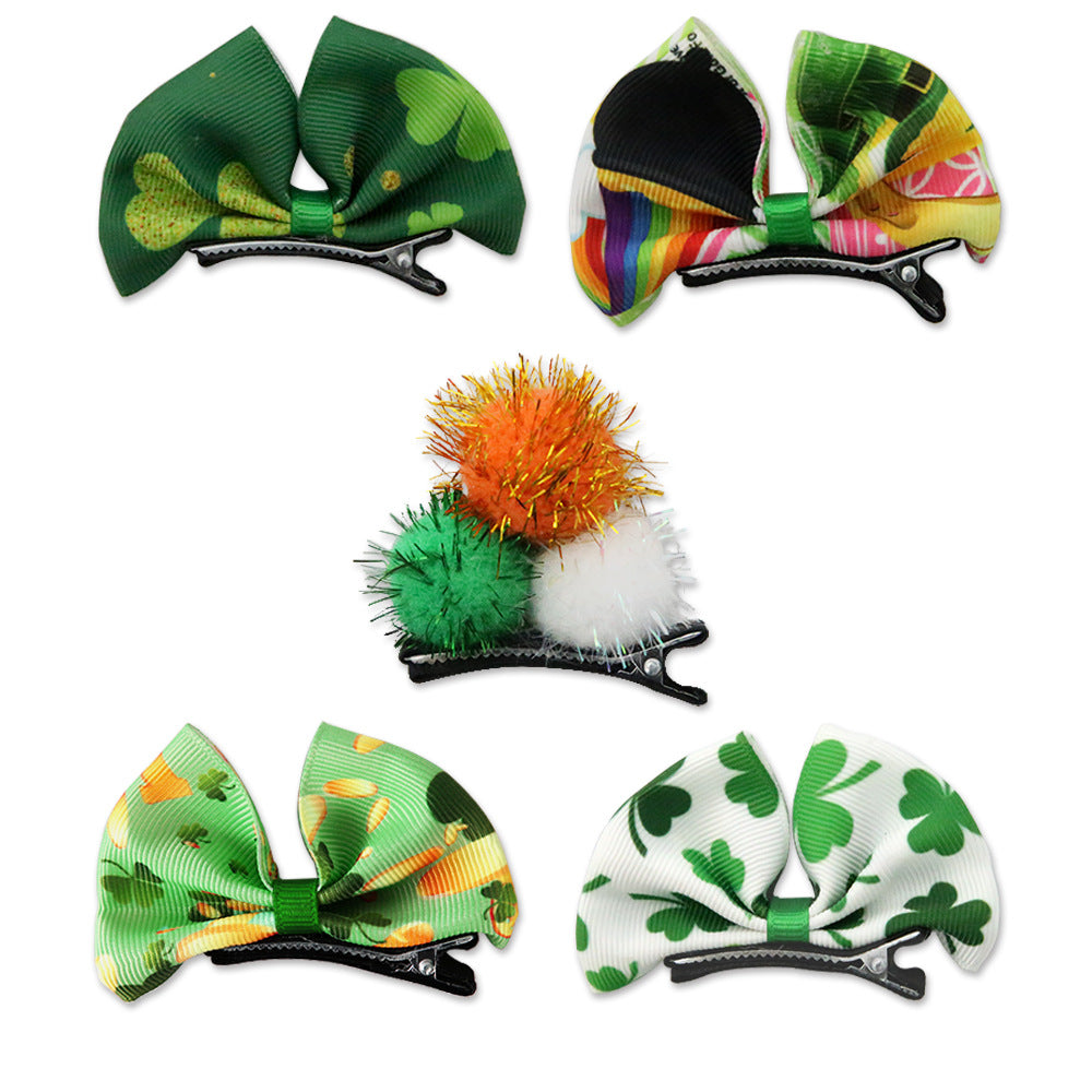 Wholesale St.  Patrick' s Day Clover Hair Clip Green Bow Hair Clips