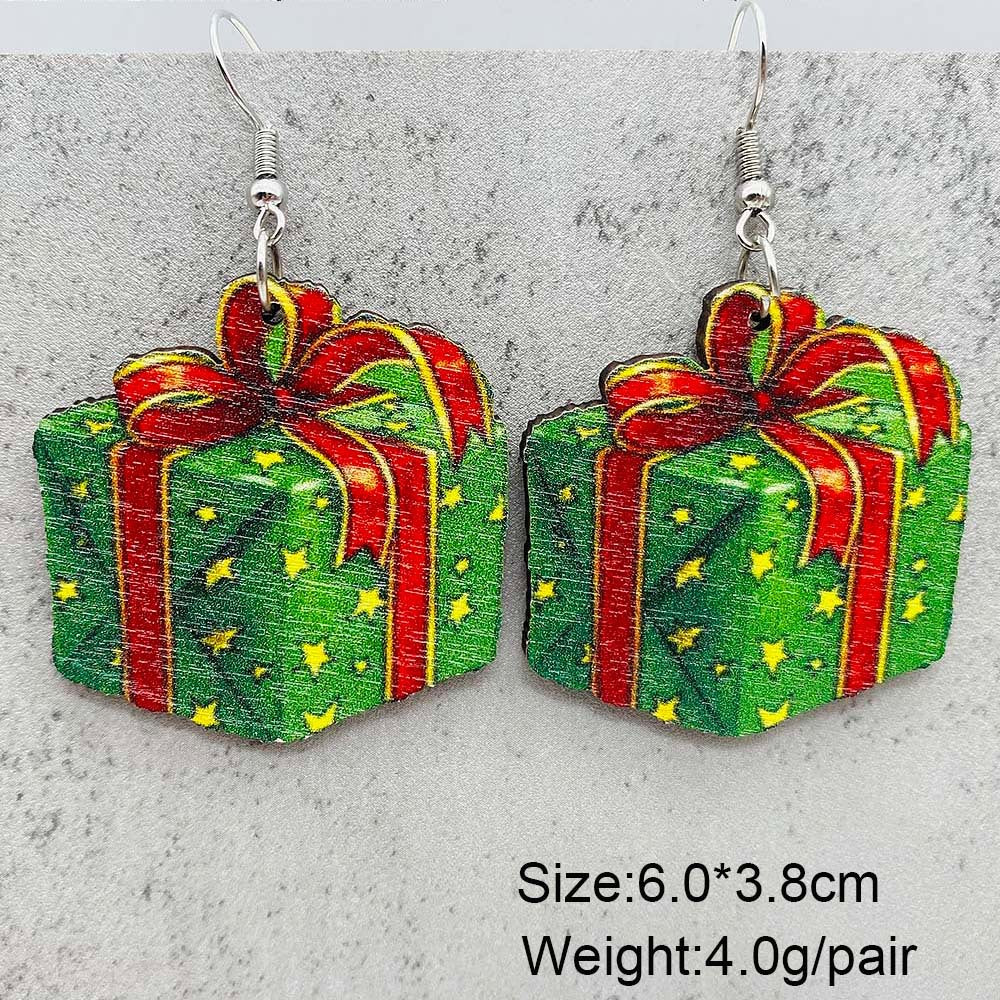 Wholesale Christmas Gingerbread Man Christmas Tree Santa Claus Wooden Earrings