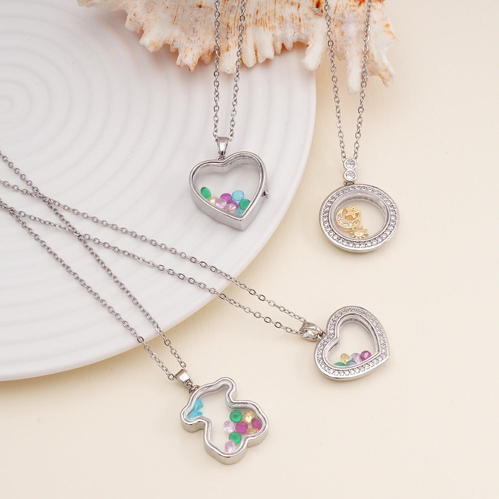 Wholesale Love Bear Necklace Copper Gold Plated Zircon Vintage Pendant Clavicle Chain
