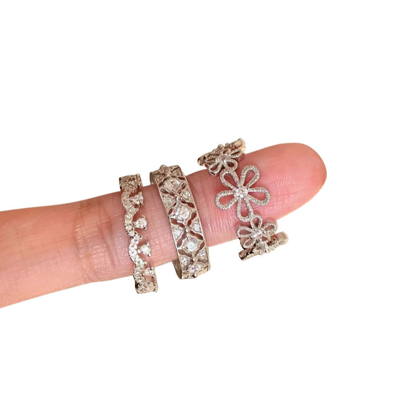 Wholesale Copper Zircon Lace Hollow Five-Petal Flower Ring