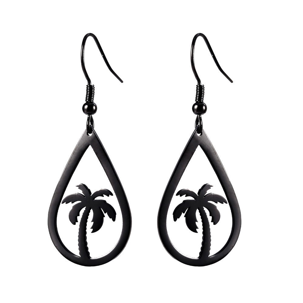 Wholesale Titanium steel hollow water drop coconut tree stainless steel earrings