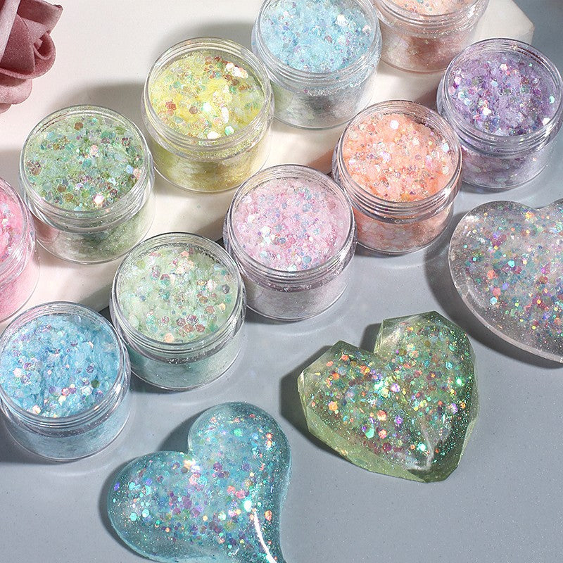Wholesale Crushed Ice Glitter Nail Art Mixed Glitter Powder 10g Bottle DIY Crystal Dropper Filling