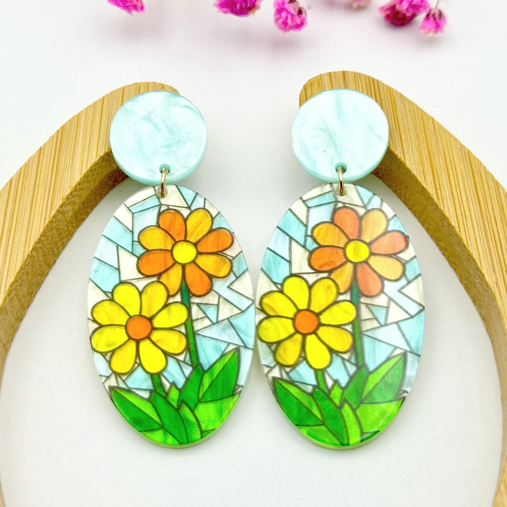 Volesar Floral Acrylic Hand Painted Oil Stud Earrings