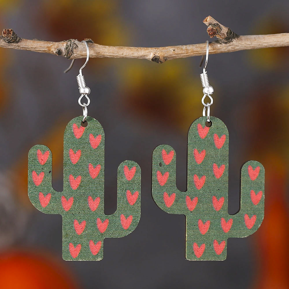 Wholesale Hawaiian Style Tropical Turtle Leaf Cactus Wooden Earrings