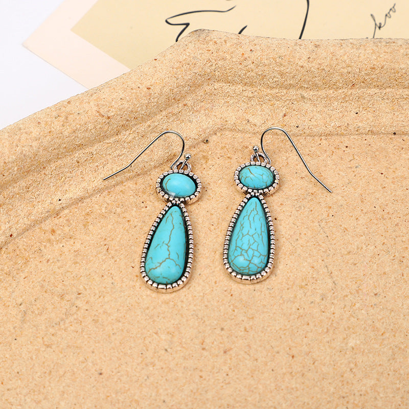 Wholesale Turquoise exaggerated antique silver turquoise earrings