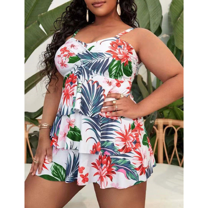 Wholesale Large Size Split Backless High Waist Printed Swimwear