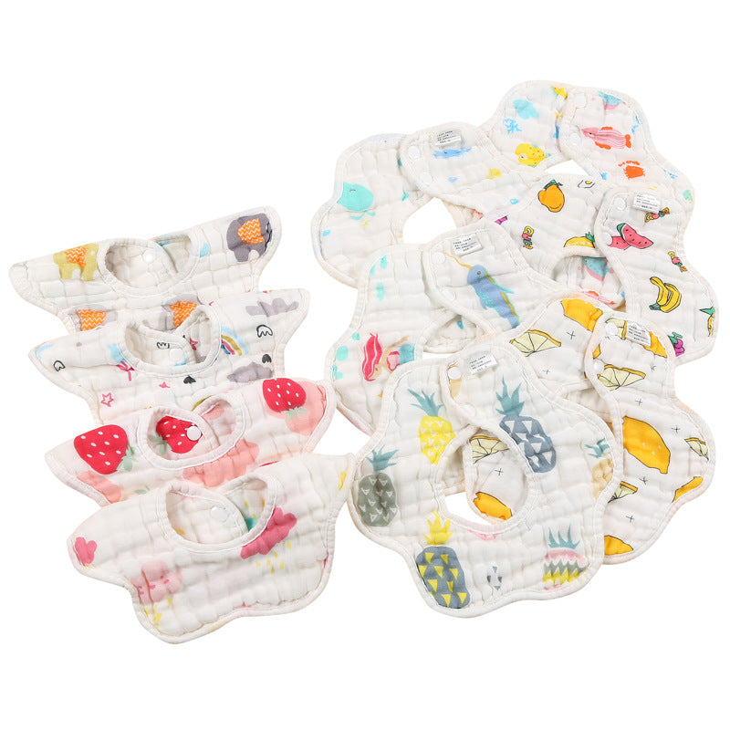 Wholesale Petal Bib Baby Bib 360 Degrees Eight-layer Gauze Bib Printed Baby Cotton Bib
