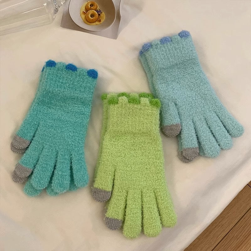Wholesale Colorful Plush Fingerless Touch Screen Warm Winter Gloves