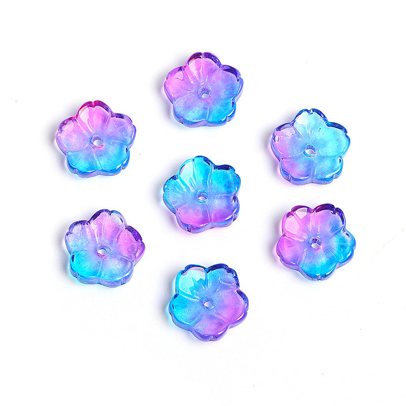 Wholesale 100pcs10mm Glass Transparent Petals Gradient Through Hole Beads DIY Spacer