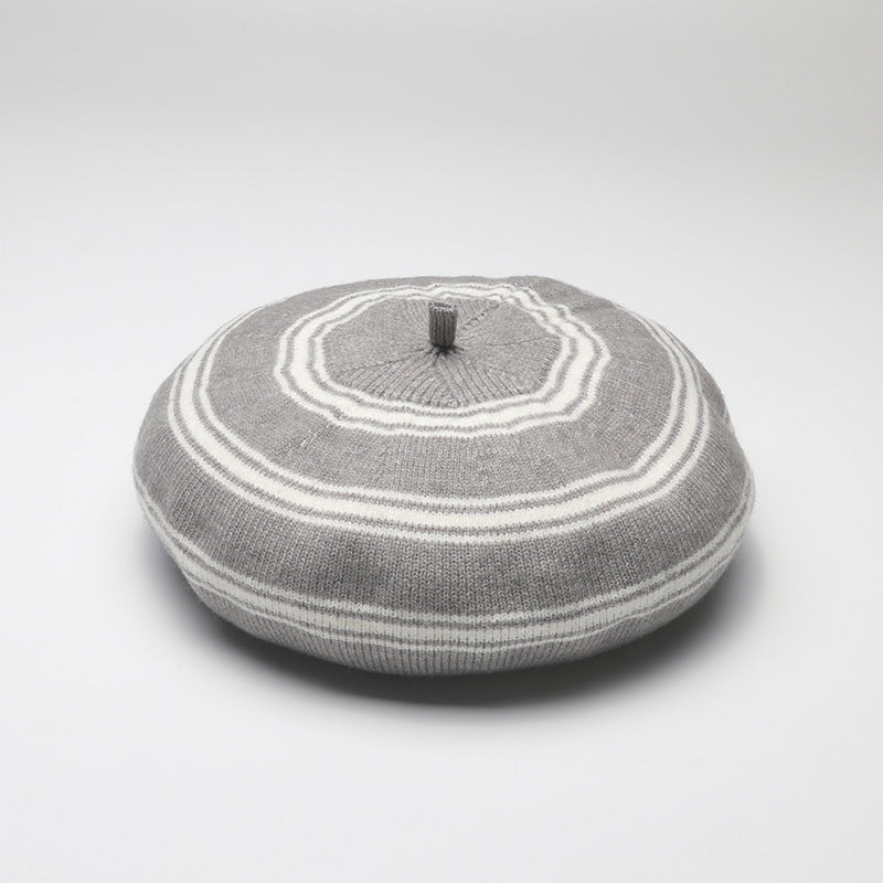 Wholesale Color Block Striped Autumn and Winter Berets