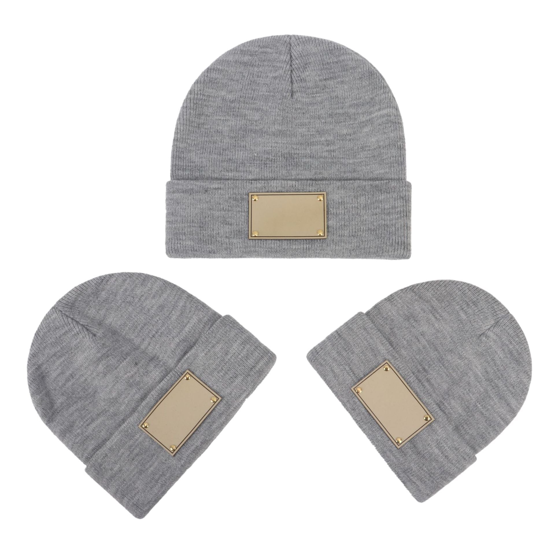Wholesale Fashion Retro Infant and Toddler Children Blank Engravable Leather Label Knitted Warm Pullover Beanie