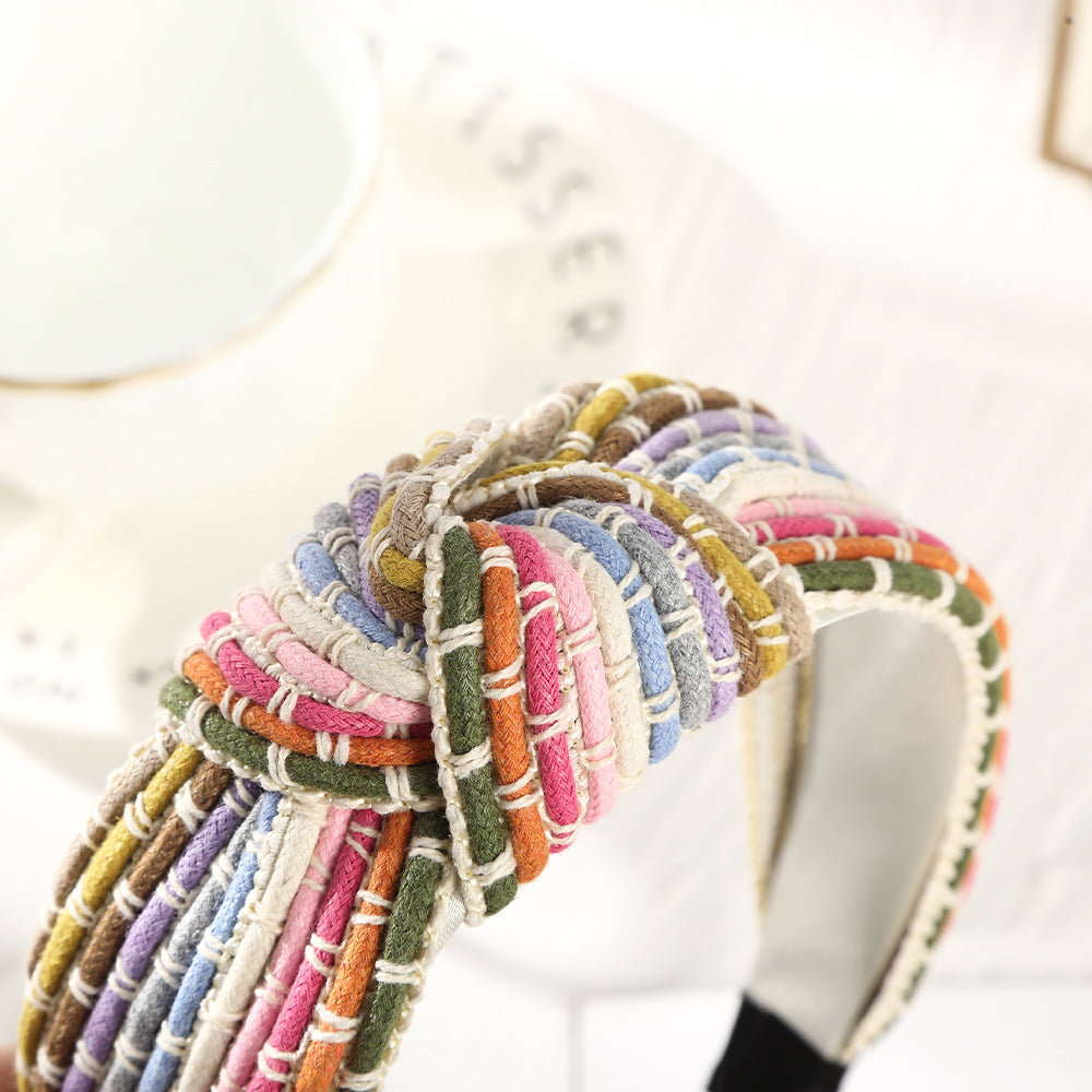Wholesale Fabric Rainbow Rope Knotted Wide Brim Headband