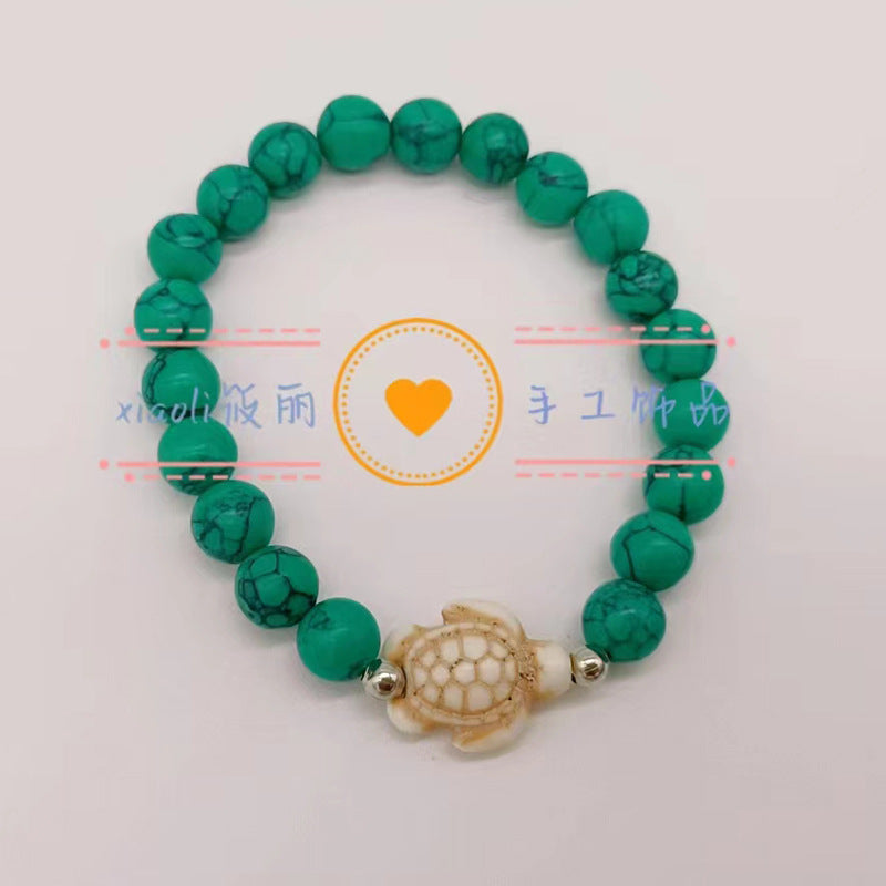 Wholesale Turtle Starfish Elastic Beaded White Blue Turquoise Bracelet